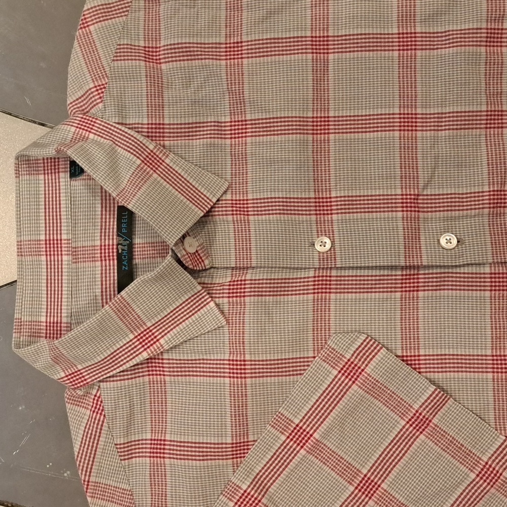 Zachary Prell, Size XL, Hreen/Red Plaid, Short Sleeve Casual Shirt, 24" P2P